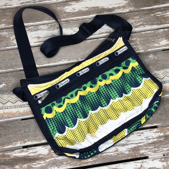 Lesportsac Bags Lesportsac Green Yellow Messenger Bag Poshmark